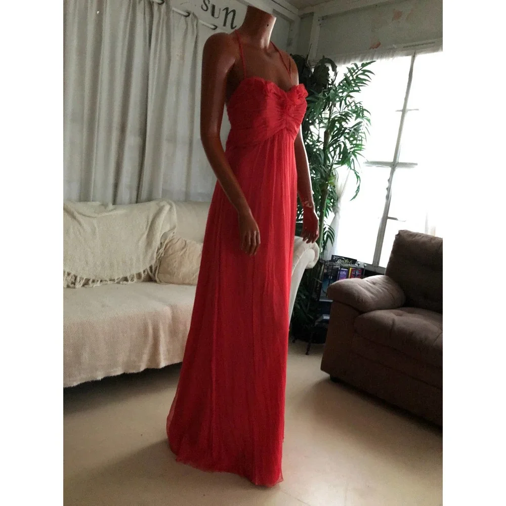 AMSALE coral pink Chiffon Silk maxi dress size 8 GUC - Picture 2 of 12